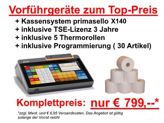 primasello Touch Kassensystem X140S LTE 4GB inkl. TSE inkl. Programmierung + 5 Thermorollen - Vorführgerät