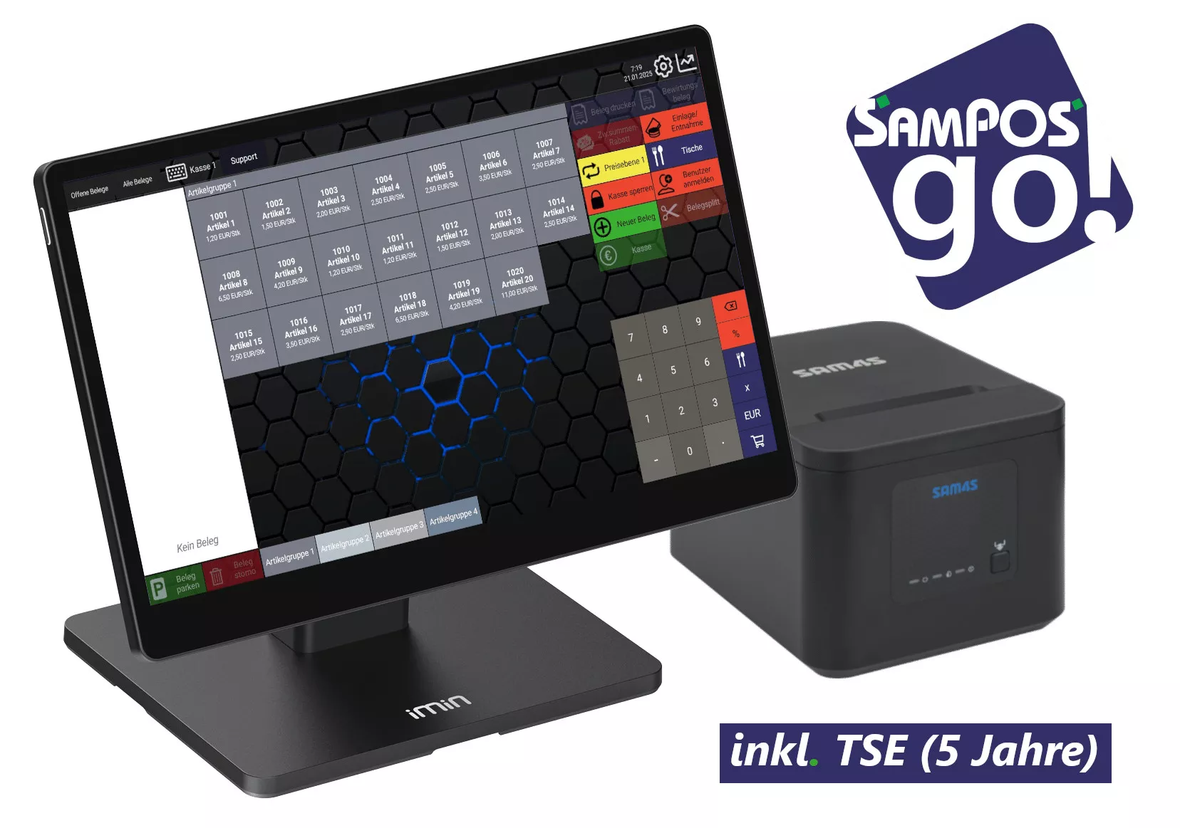 Multi Data Kassensystem SamPOS go! Paket XL eco (Swan 2)  inkl. Drucker