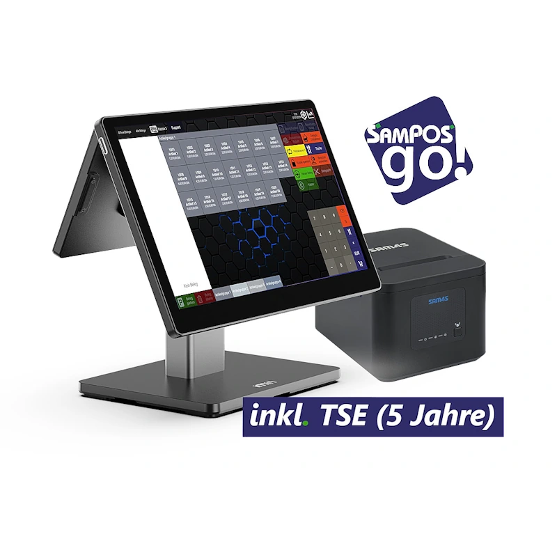 Touch Kassensystem mit Rückdisplay und Thermodrucker, TSE-Lizenz 